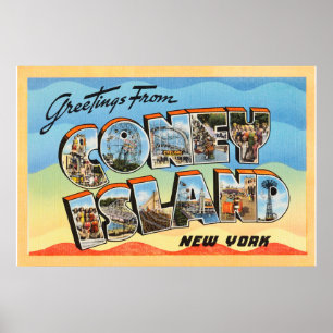 Póster Cartão das viagens vintage de Coney Island New