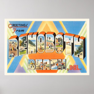 Poster Cartão das viagens vintage de Delaware DE da prai