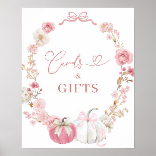 Poster Cartão de Abóbora Branco e Rosa e Presentes