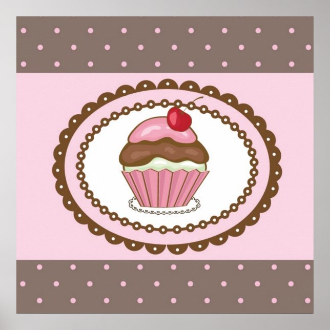 Póster Cartão de aniversário com cupcake (Frente)