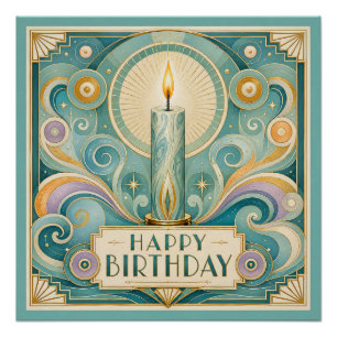 Póster Cartão de Aniversário com Vela Iluminada em Art Dé