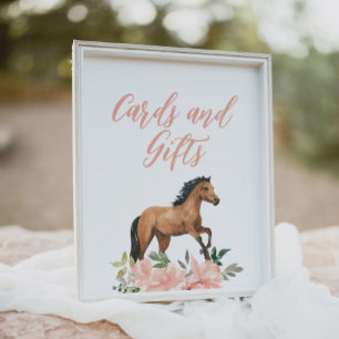 Poster Cartão de Aniversário de Cavalo Floral Rosa e Sina