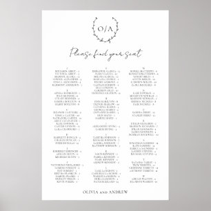 Poster Cartão de Assento de Casamento com Monograma de Co