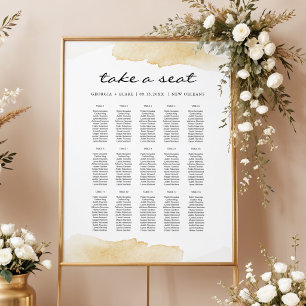 Poster Cartão de Assentos de Casamento Aquarela Amarela N