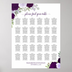 Poster Cartão de Assentos de Casamento Chic com Rosas Rox