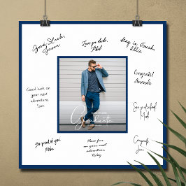 Poster Cartão de Autógrafo de Formatura Borda Azul Marinh