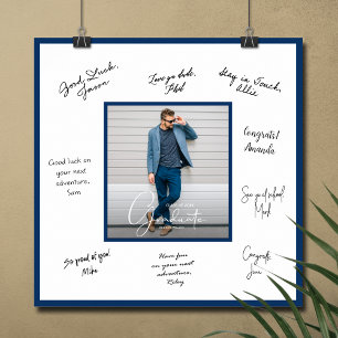 Poster Cartão de Autógrafo de Formatura Borda Azul Marinh