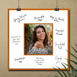 Poster Cartão de Autógrafo de Formatura Borda Laranja Que