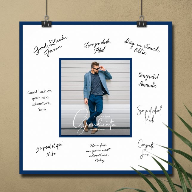 Poster Cartão de Autógrafo de Formatura com Borda Azul Ma (Graduation autograph photo poster with navy blue border, INSTANT DOWNLOAD and/or PRINTED)