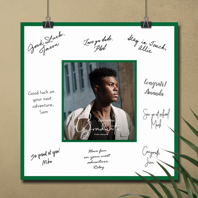 Poster Cartão de Autógrafo de Formatura com Borda Verde (Graduation autograph poster with your photo and green border, INSTANT DOWNLOAD and/or PRINTED)