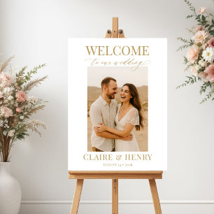 Poster Cartão de Boas-Vindas de Casamento com Foto Branco