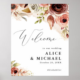 Poster Cartão de Boas-Vindas de Casamento Floral em Aquar