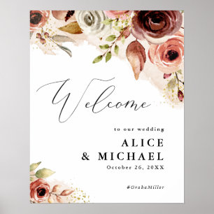 Poster Cartão de Boas-Vindas de Casamento Floral em Aquar
