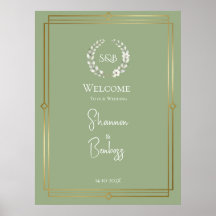 Cartão de Boas-Vindas de Casamento Monograma Verde