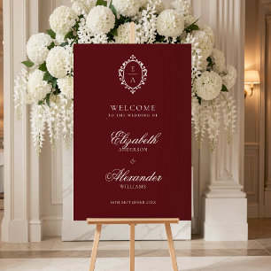 Poster Cartão de Boas-Vindas de Casamento Vintage Crest B