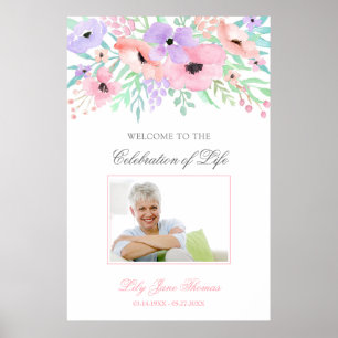 Poster Cartão de Boas-Vindas de Funeral de Flor de Aquare