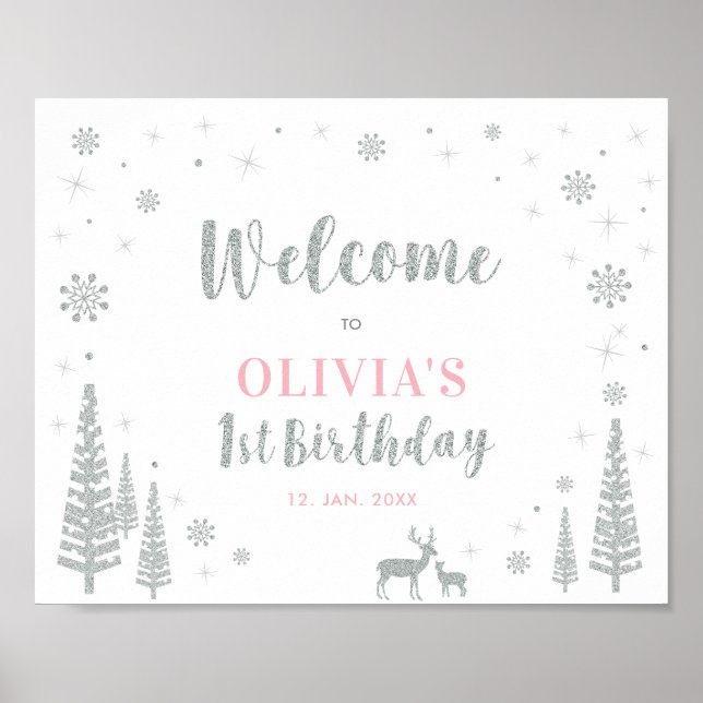 Poster Cartão de Boas-Vindas do 1º Aniversário da Menina  (Frente)