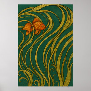 Poster Cartão de Boas-vindas Dourado Art Nouveau de Peixe