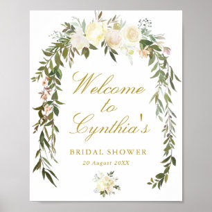 Poster cartão de boas-vindas para chá de noiva com flores