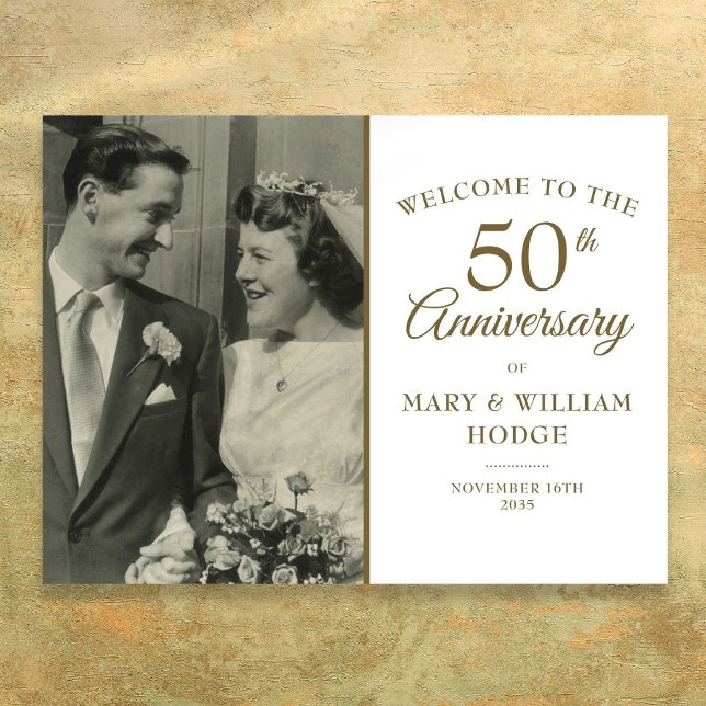 Poster Cartão de Boas-Vindas para Foto de Aniversário de  (50th Golden Anniversary Wedding Photo Welcome Sign)