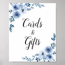 Poster cartão de casamento floral azul empoeirado e sinal