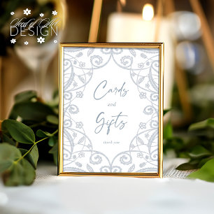 Poster Cartão de Casamento Floral e Presente de Luz Azul