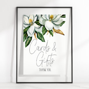 Poster Cartão de Casamento Floral Magnólia Branca & Placa
