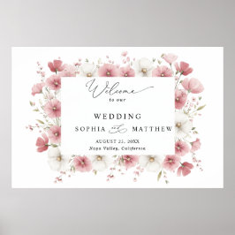 Poster Cartão de Casamento Flores Rosa Selvagem 