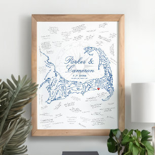 Poster Cartão de Casamento Wychmere Cape Cod Mapa Livro d