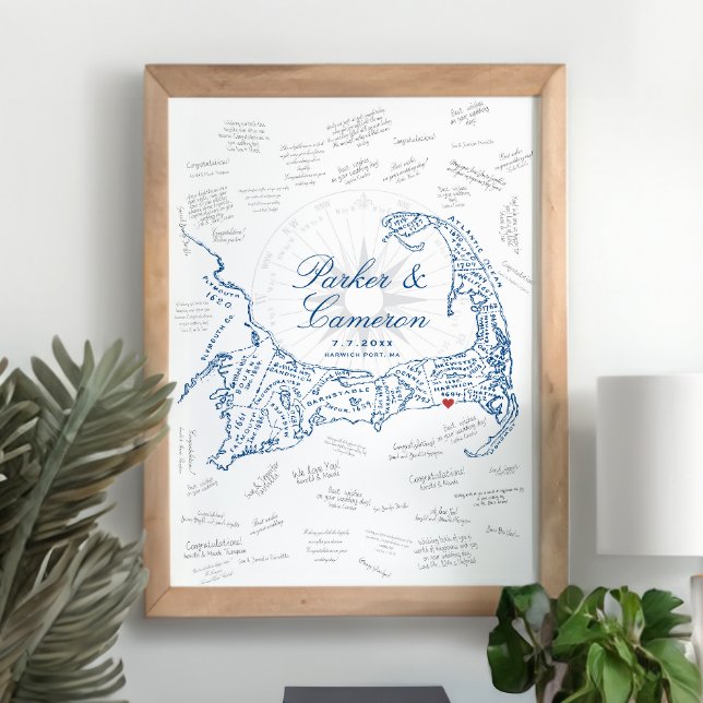 Poster Cartão de Casamento Wychmere Cape Cod Mapa Livro d (Wychmere Beach Club Cape Cod Alternative Guest Book Poster with Town Names by Concertina Press)