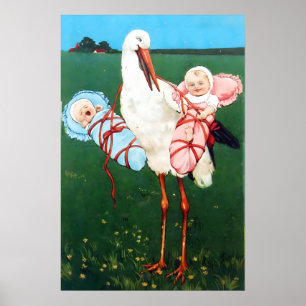 PÓSTER CARTÃO DE CHUVEIRO DE GÊMEOS MENINO E MENINA COM M