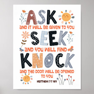 Poster Cartão de escritura versículo da bíblia Mateus 7:7