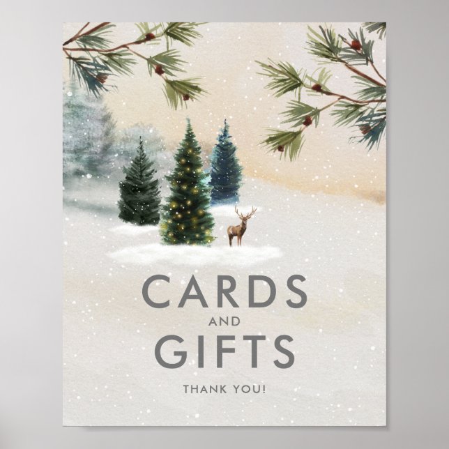 Poster Cartão de festa de Inverno Florestal e Placa de Si (Frente)