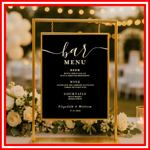 Poster Cartão de Menu de Bar de Casamento com Flores Silv