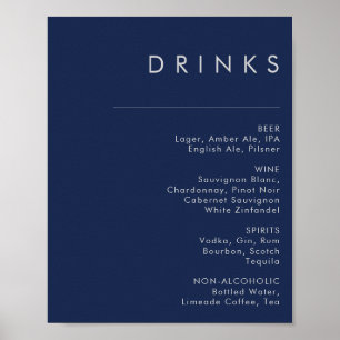 Poster Cartão de Menu de Bebidas de Casamento Azul Prata 