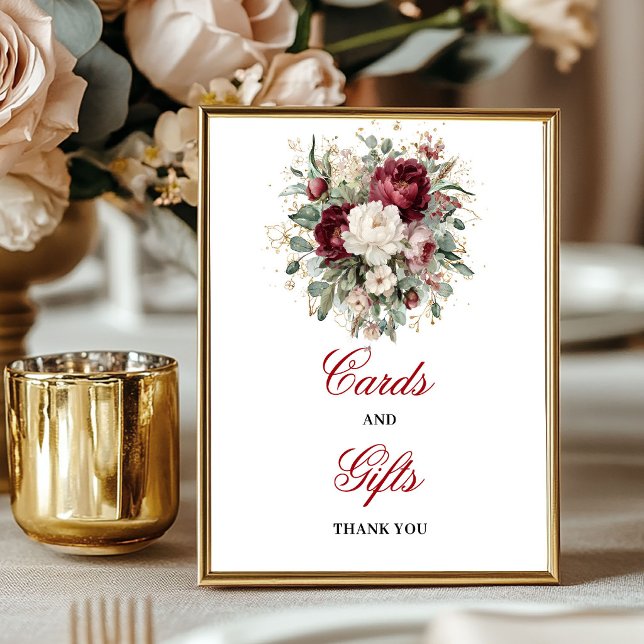 Poster Cartão de Mesa Modern Blush Burgundy para Presente (Modern Blush Burgundy Cards and Gifts Tabletop Sign)