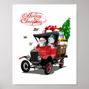 Poster Cartão de Natal com caminhão de Papais noeis de