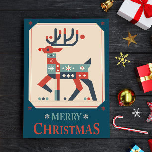 Poster Cartão de Natal com Design de Ilustração de Reinde