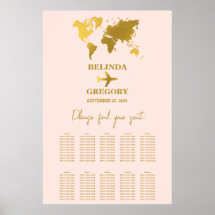 Poster Cartão de Passageiro do Casamento Rosa Bege Dourad