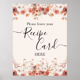 Poster Cartão de Receita do Chá de panela Floral Terracot