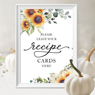 Poster Cartão de Receitas para Chá de Noiva com Girassóis