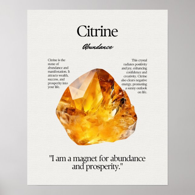 Poster Cartão de Significado de Cristal Gem Citrine (Frente)