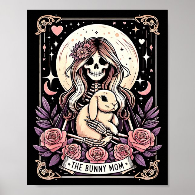 Poster Cartão de tarô da mamãe coelho fofa esqueleto lua  (Frente)