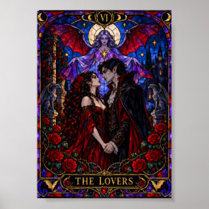 Poster Cartão de Tarô dos Amantes Vidro Colorido Gótico V
