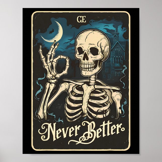 Poster Cartão de Tarot de Esqueleto Nunca Melhor Crânio H (Frente)