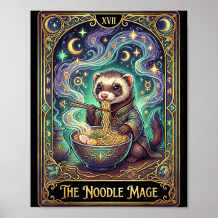 Poster Cartão de Tarot de Furão Comendo Ramen Japonês Kaw