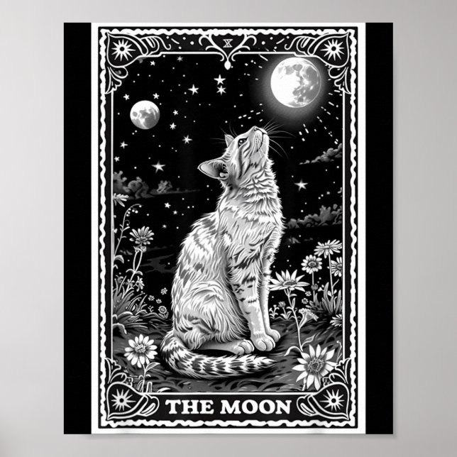 Poster Cartão de Tarot de Gato Bruxa Lua Chapéu Halloween (Frente)