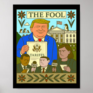 Poster Cartão de Tarot de Trump O Louco Impõe Tarifa Sobr