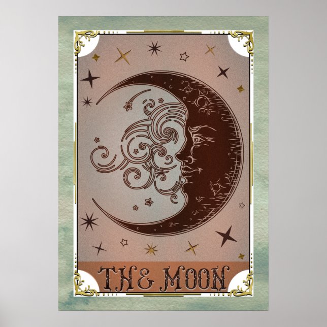 Poster Cartão de Tarot Vintage Lua Arte Celestial (Frente)