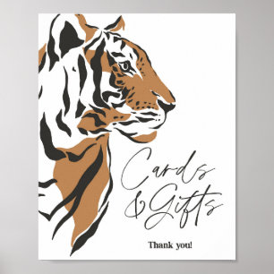 Poster cartão de tigre e sinal de presentes da selva